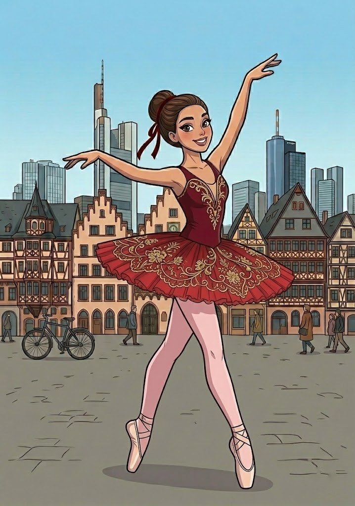 Ballerina vor der Frankfurter Skyline